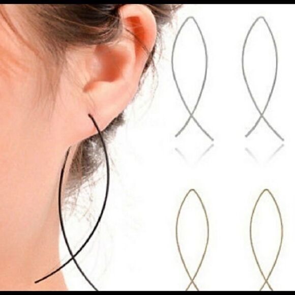 Black Fish Threader Earrings  - Picture 2 of 4